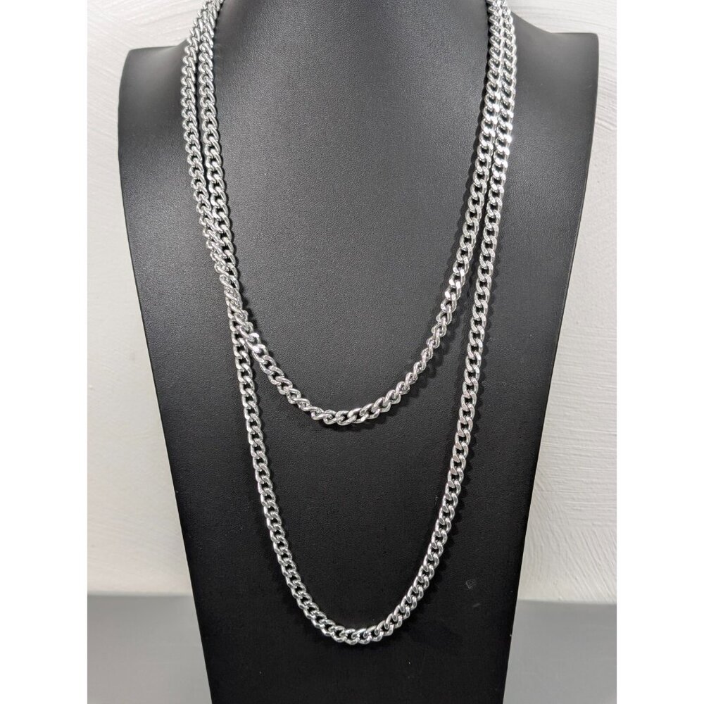 Vintage Silver Tone Curb Cuban Chain Long Layering Neckalce 54 in Opera
